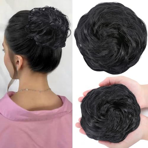 SEGOHAIR Haarteil Mit Gummiband,Verdickung VOLUMINÖS Unordentlicher Dutt Scrunchie Haargummi Mit Haaren, Brautfrisuren Messy Bun Dutt Haarteil Für Damen Mädchen Dunkel Schwarz 45g von SEGOHAIR