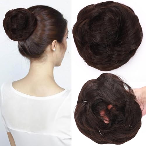 SEGOHAIR Haarteil Mit Gummiband,Verdickung VOLUMINÖS Unordentlicher Dutt Scrunchie Haargummi Mit Haaren, Brautfrisuren Messy Bun Dutt Haarteil Für Damen Mädchen Dunkelbraun 35g von SEGOHAIR