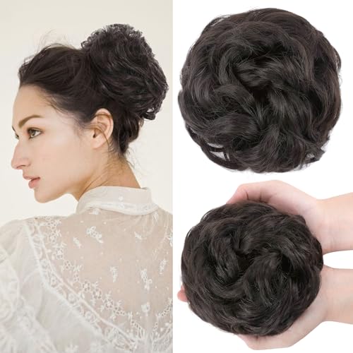 SEGOHAIR Haarteil Mit Gummiband,Verdickung VOLUMINÖS Unordentlicher Dutt Scrunchie Haargummi Mit Haaren, Brautfrisuren Messy Bun Dutt Haarteil Für Damen Mädchen Dunkelbraun 45g von SEGOHAIR