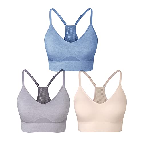 SEGRILA Damen Sport BH Set Ringerrücken Ohne Bügel Yoga Bustier Gepolsterter Fitness Training,Rosa,lila,blau,L von SEGRILA