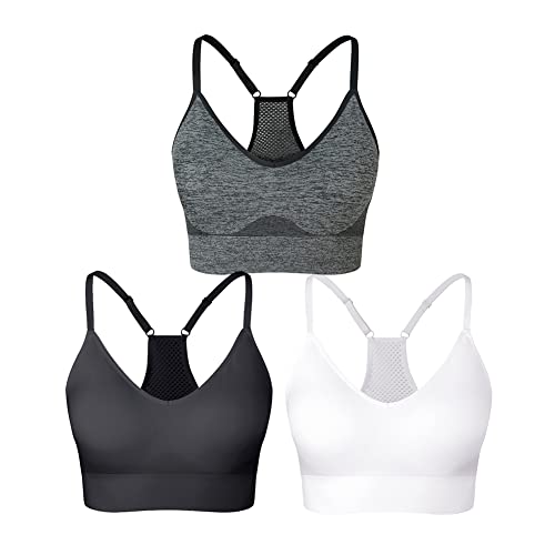 SEGRILA Damen Sport BH Set Ringerrücken Ohne Bügel Yoga Bustier Gepolsterter Fitness Training,Schwarz,weiß,grau,L von SEGRILA