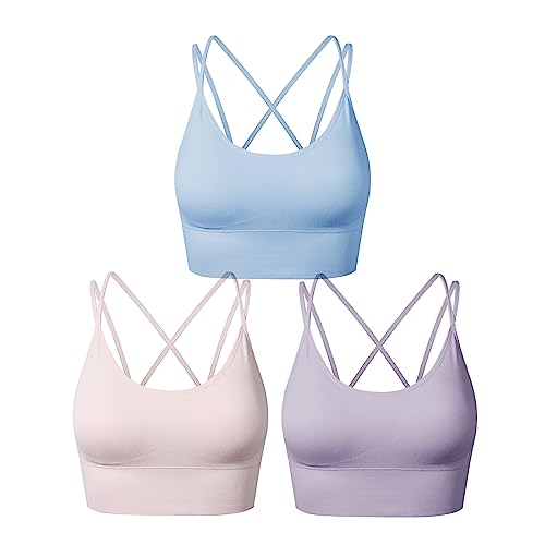 SEGRILA Sport BH Damen Bustier Gepolstert Ohne Bügel mit gekreuzten Rückenpartien für Yoga Fitness, Rosa,lila,blau, XL von SEGRILA