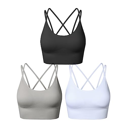 SEGRILA Sport BH Damen Bustier Gepolstert Ohne Bügel mit gekreuzten Rückenpartien für Yoga Fitness, Schwarz,weiß,grau, M von SEGRILA