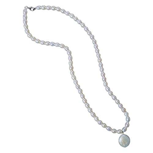 Perlenketten, Halsketten Natürliche Münzperlen-Halskette for Frauen, echte kleine Süßwasserperlen-Chocker-Halskette, modische Halskette, Kette Glück (Farbe: weiße Farbe, Größe: 45 cm) ( Color : White von SEIBES