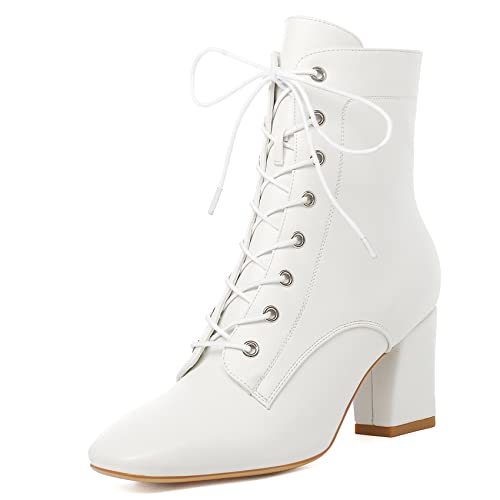 SEIFIN Damen Stiefeletten mit quadratischem Zehenbereich, klobiger Absatz, Blockabsatz, Schnürung, kurze Booties, Weiss/opulenter Garten, 39.5 EU SEIFIN Damen Stiefeletten mit quadratischem Zehenbereich, klobiger Absatz, Blockabsatz, Schnürung, kurze Booties, Weiss/opulenter Garten, 39.5 EU von SEIFIN