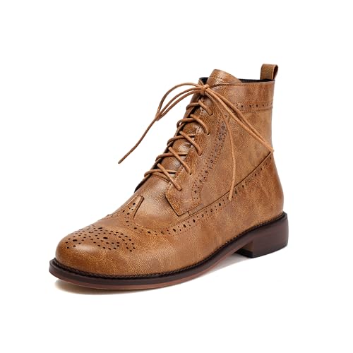 SEIFIN Damen Wingtip Oxford Boot Combat Boots Side Zip Ankle Motorcycle Boots Dressy Lace Up Wingtip Brogue Short Booties, Braun, 39.5 EU SEIFIN Damen Wingtip Oxford Boot Combat Boots Side Zip Ankle Motorcycle Boots Dressy Lace Up Wingtip Brogue Short Booties, Braun, 39.5 EU von SEIFIN