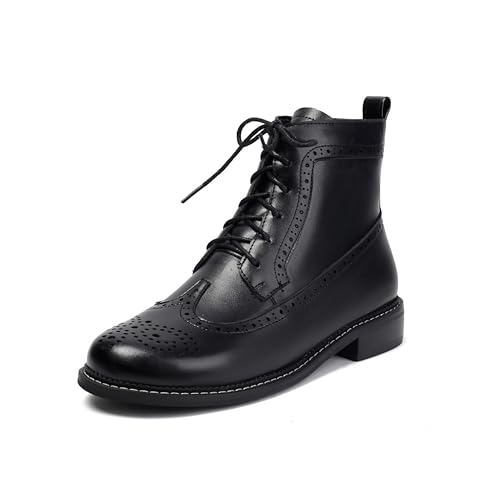 SEIFIN Damen Wingtip Oxford Boot Combat Boots Side Zip Ankle Motorcycle Boots Dressy Lace Up Wingtip Brogue Short Booties, Schwarz, 37.5 EU von SEIFIN