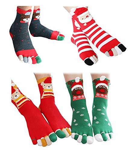 SEISILUORA Weihnachtssocken mit Zehen, Baumwolle, Crew, Fünf-Finger-Bettsocken, Unisex, für Liebhaber, Familie, Erwachsene, Kinder, 4 Stück, Rot, Weiß, Grün, Blau, 4-10 SEISILUORA Weihnachtssocken mit Zehen, Baumwolle, Crew, Fünf-Finger-Bettsocken, Unisex, für Liebhaber, Familie, Erwachsene, Kinder, 4 Stück, Rot, Weiß, Grün, Blau, 4-10 von SEISILUORA