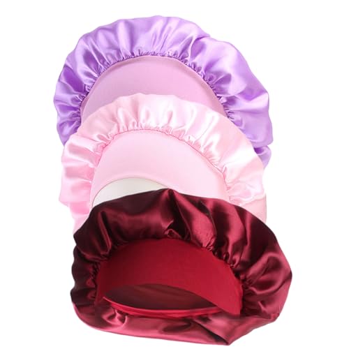 Rot+Violett+Rosa Frauen Schlafmütze für Frauen Mädchen weiche reine Satin Seide Nacht Schlaf Hut Haarpflege Schals Bonnet für lockiges Haar Schutz von SEIWEI