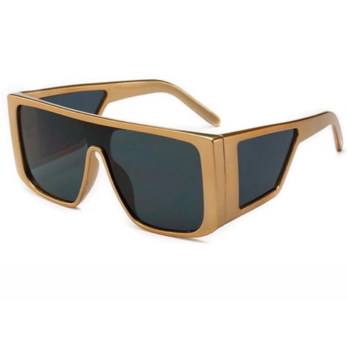 SEIWEI 1 Stück Großrandige Quadratische Sonnenbrille, Mode flachen Top Big Frame Übergroße Sonnenbrille für Frauen Männer (Goldener Rahmen Schwarz Grau Linse) von SEIWEI