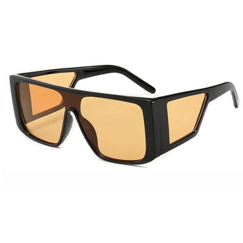 SEIWEI 1 Stück Großrandige Quadratische Sonnenbrille, Mode flachen Top Big Frame Übergroße Sonnenbrille für Frauen Männer (Schwarzer Rahmen Gelbe Linse) von SEIWEI