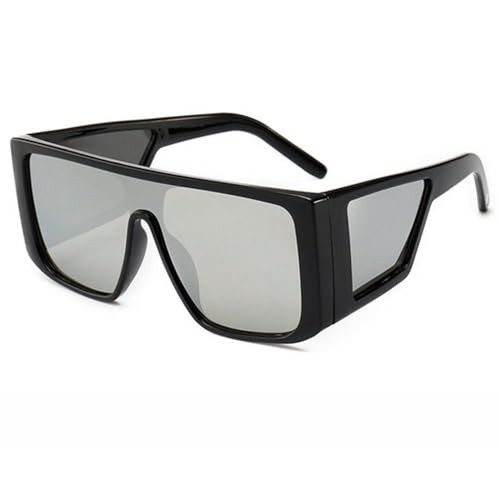 SEIWEI 1 Stück Großrandige Quadratische Sonnenbrille, Mode flachen Top Big Frame Übergroße Sonnenbrille für Frauen Männer (Schwarzer Rahmen Silberne Linse) von SEIWEI