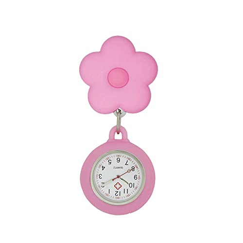 SEIWEI Tragbare Krankenschwester Uhr mit Clip am Revers, Krankenschwester, Hängende Quarz Revers Uhr Brosche Taschenuhr für Krankenschwester, Pinke Blume von SEIWEI
