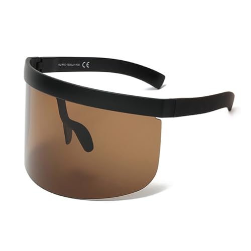 Schwarzer Rahmen, braune Linse, Übergroße Schild Wrap Around Sonnenbrille, Unisex Mode rahmenlose Sonnenbrille für Männer & Frauen, recycelte Materialien, UV-Schutz von SEIWEI