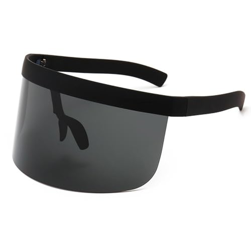 Schwarzer Rahmen schwarz graue Linse, Übergroße Schild Wrap Around Sonnenbrille, Unisex Mode rahmenlose Sonnenbrille für Männer & Frauen, recycelte Materialien, UV-Schutz von SEIWEI