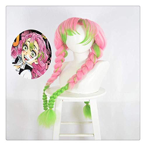 Cosplay Wig Anime Cosplay Perücke Hochtemperaturbeständig Demon Slayer Kanroji Mitsuri Farbverlauf und Twist Stil geeignet für Halloween-Party, Karneval, Weihnachtsleben von SEIZIS