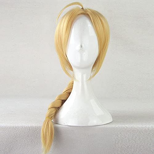 SEIZIS 2022 Cos Wig Fullmetal Alchemist Edward Elric 55cm Mittlere Lange Geradlinige Zopf Stil Synthetische Perücken Cosplay Anime Kostüm Party Perücke + Perückenschutz von SEIZIS