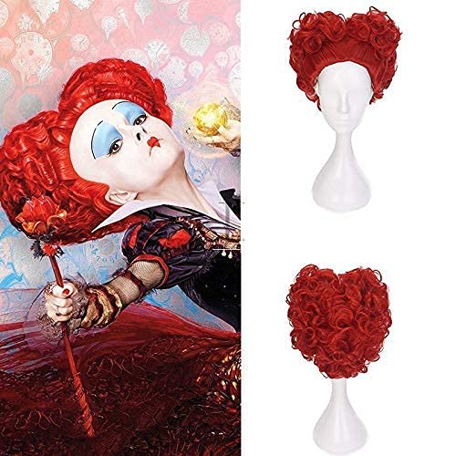 SEIZIS Cosplay Perücke Halloween Alice in Wonderland Red Queen Cosplay Rolle Play Queen of Hearts Kostüm Rote Haare + Perücke Kappe von SEIZIS