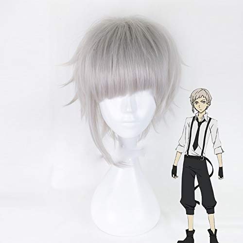 SEIZIS Cosplay Wig Bungo Nakajima Atsushi streunende Hunde, kurz, silberfarben, grau, warm, Kostüm, strapazierfähig, Perücke Cosplay + Hut von SEIZIS