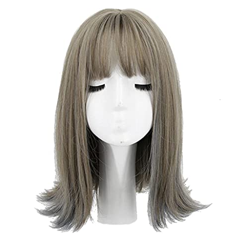 SEIZIS Cosplay Wig Perücke, Anime, Cosplay, für Halloween, Party, Karneval, Nachtleben, Konzerte, kurzes Haar, lockiges Haar, Temperament, rundes Gesicht, rasiertes Gesicht, Grau von SEIZIS