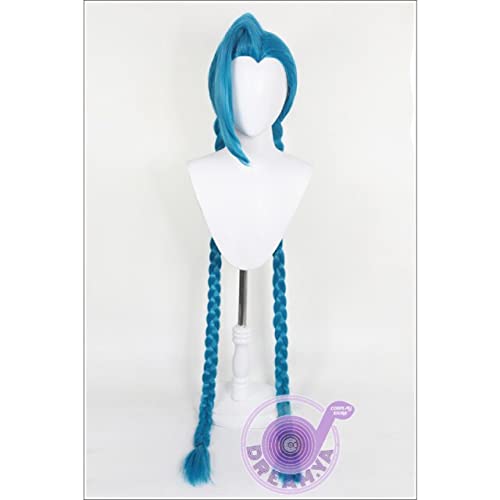 SEIZIS Wig Anime Cosplay 120cm/47 LOL Jinx Cosplay Wig Blue Braids Plaits The Loose Cannon Synthetic Hair Halloween Party Carnival Role Play + Wig Cap von SEIZIS
