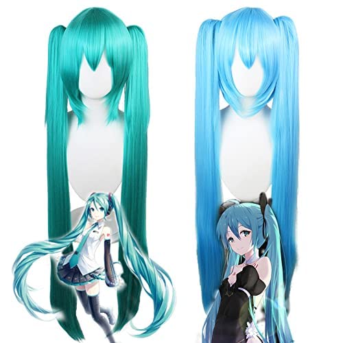 SEIZIS Wig Anime Cosplay Anime Charakter Perücke Cos Perücke Blauer Tiger Mund Clip doppelter Pferdeschwanz langes glattes Haar Himmelblau von SEIZIS