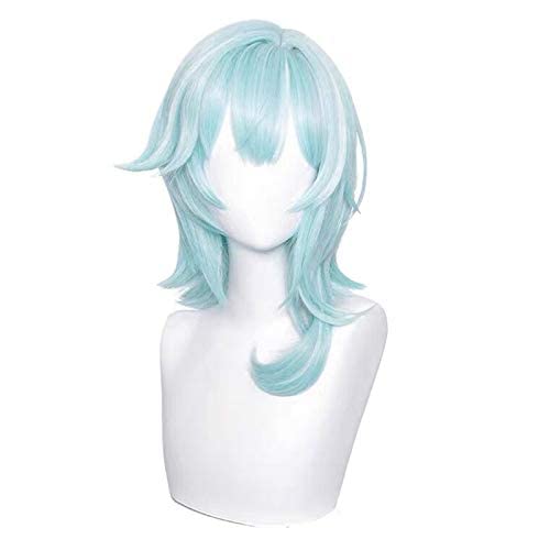 SEIZIS Wig Anime Cosplay EULA Cosplay Perücke for Genshin Impact Kostüm, 45,7 cm lang, hellblau, gewelltes Haar mit Pony, weiße Highlights for Frauen von SEIZIS