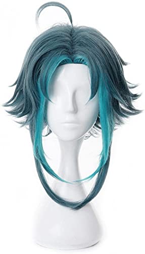 SEIZIS Wig Anime Cosplay Genshin Impact Xiao Perücke Cosplay dunkelgrün kurz gerade hitzebeständig Kunsthaar Erwachsene Frauen Halloween Perücke von SEIZIS