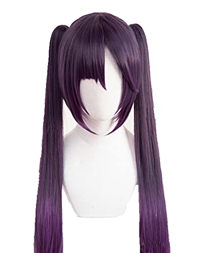 WHBHD Game Genshin Wirkung Mona Megistus Cosplay Perücke dunkle lila Haare Twin Heckperücken + Perücke Kappe von SEIZIS
