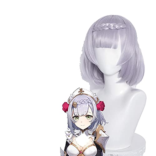 WHBHD Genshin-Aufprall Noelle Cosplay 35cm Braid Perücke Kurzer Silber Purpurrote Perücke Cosplay Anime Perücken Hitzebeständige synthetische Perücken Halloween von SEIZIS