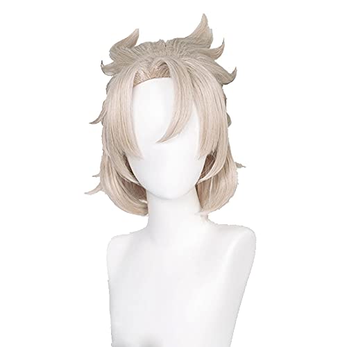 WHBHD Genshin-Auswirkungen Albedo Cosplay Perücke 35 cm Kurze Leinen Haar Anime Hitzebeständige synthetische Cosplay-Perücken + Perücke-Kappe von SEIZIS