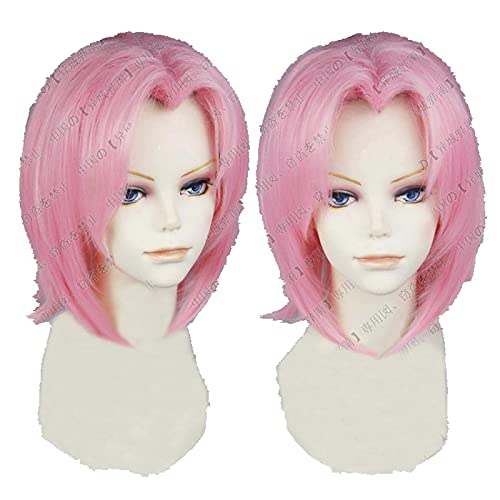 WHBHD Haruno Sakura Kurze Kirsche Rosa Rosa Haar mit Stirnband Hitzebeständige Cosplay Kostüm Perücke + Perücke Kappe von SEIZIS