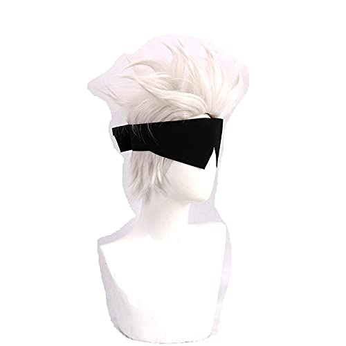 WHBHD Jujutsu Kaisen Anime Gojo Satoru Kurze Haare Headwear Eye Patch Cosplay Perücke Perücke Kappe Synthetische Halloween Karneval Party Requisiten von SEIZIS