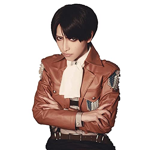 WHBHD Levi Ackerman Cosplay Angriff auf Titan Cosplay Männer Kurze Black Perücke Cosplay Anime Cosplay Perücke Hitzebeständige synthetische Perücken von SEIZIS