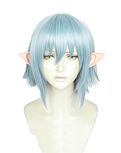 WHBHD Spiel Final Fantasy. FF14. Haurchefant Greystone Cosplay Perücke mit Ohren Kurzlicht Blau Hitzebeständige Haarperücken + Perücke Kappe von SEIZIS