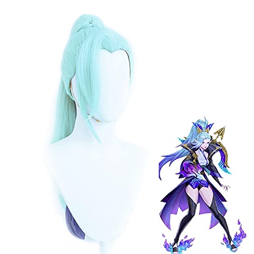 WHBHD Spiel LOL Spirit Blossom Vayne Perücke Cosplay Kostüm Mint grün Gemischte Blaue Haare mit Pferdeschwanz Hitzebeständige synthetische Haarperücken von SEIZIS