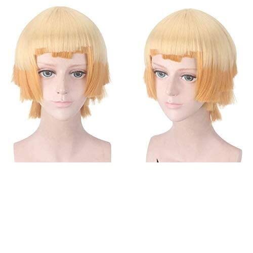 Wig Anime Cosplay Anime Demon Slayer Kimetsu Keine Yaiba Cosplay Perücke Frauen Cosplay Kostüm Agatsuma Zenitsu Lange synthetische Haare Perücken + Perücke Kappe Dämon Slayer Perücke Nr.626 (Color : von SEIZIS