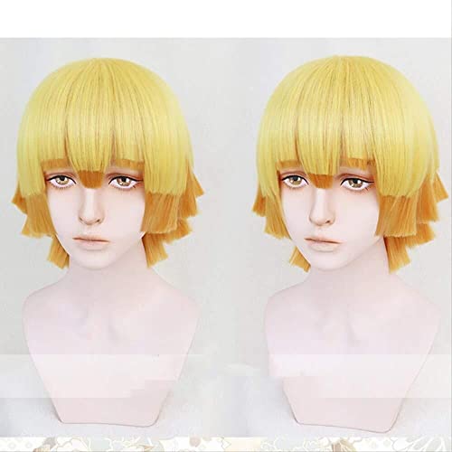 Wig Anime Cosplay Anime Demon Slayer: Kimetsu no Yaiba Zenitsu Agatsuma Kurze goldbraune Perücke Hitzebeständiges Haar Cosplay Kostüm Perücken + Kappe + Schiene Wig Anime Cosplay Anime Demon Slayer: Kimetsu no Yaiba Zenitsu Agatsuma Kurze goldbraune Perücke Hitzebeständiges Haar Cosplay Kostüm Perücken + Kappe + Schiene von SEIZIS