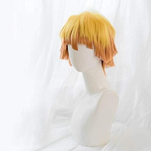 Wig Anime Cosplay Anime Nezuko Tanjirou Kamado Wigs Demon Slayer Kimetsu no Yaiba Cosplay Wigs Zenitsu Agatsuma Golden Short Hair One Size Agatsuma Zenitsu von SEIZIS