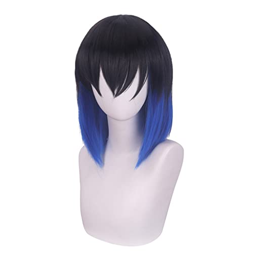 Wig Anime Cosplay Anime-Perücke Demon Slayer Kimetsu no Yaiba Cosplay Hashibira Inosuke-Perücke, blaue Mix-Schwarz-Perücke, Kostüm-Halloween-Perücke, for Halloween, Kostümparty, Anime-Show, Cosplay-Ev von SEIZIS