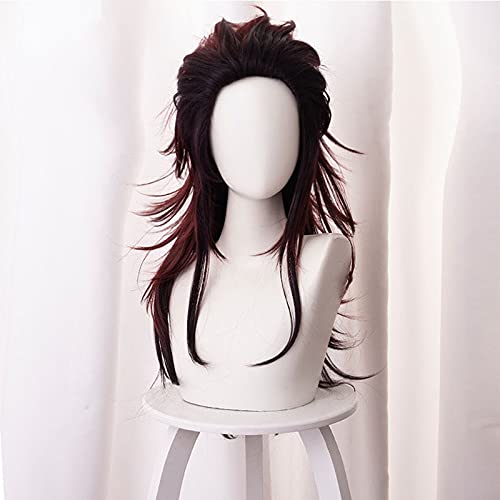 Wig Anime Cosplay Kanroji Mitsuri Perücken for Demon Slayer Kimetsu no Yaiba Charaktere Grün und Pink Lolita Anime Cosplay Perücken mit Kappe (Color : Long Tanjiro Kamado) von SEIZIS
