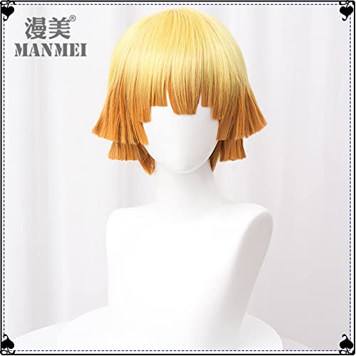 Wig Anime Cosplay The Blade of Demon Slayer My Wife Shan Yi cos Wig Yellow Gradient Orange Reverse Curled Short Hair My Wife Shan Yi (Send Hair Net) von SEIZIS