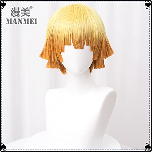 Wig Anime Cosplay The Blade of Demon Slayer My Wife Shan Yi cos Wig Yellow Gradient Orange Reverse Curly Short Hair My Wife Shan Yi (Send Hair Net + Little Sparrow Hair Ornaments) von SEIZIS