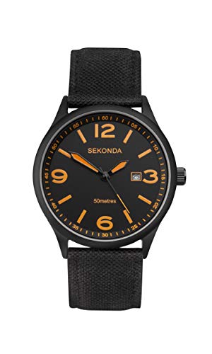 SEKONDA Unisex Datum klassisch Quarz Uhr mit Nylon Armband 1388.27 von SEKONDA