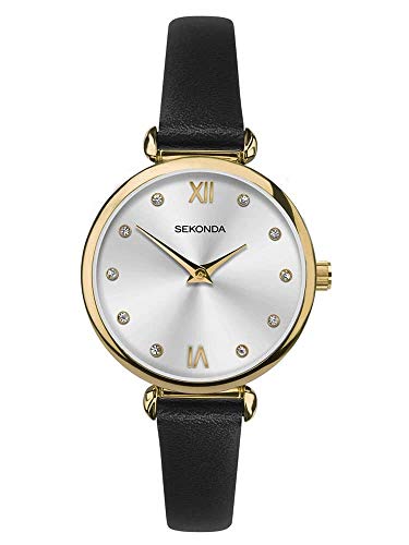Sekonda 2784.28 GP Damen-Armbanduhr mit silberfarbenem Zifferblatt, schwarzes Armband Sekonda 2784.28 GP Damen-Armbanduhr mit silberfarbenem Zifferblatt, schwarzes Armband von SEKONDA