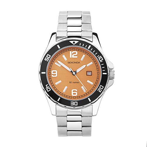 Sekonda 30078 Herren-Armbanduhr, wasserdicht, 50 m, Orange, Armband von SEKONDA