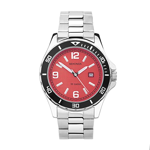 Sekonda 30078 Herren-Armbanduhr, wasserdicht, 50 m, rot, Armband von SEKONDA