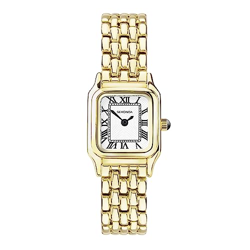 Sekonda 40144 Damen-Armbanduhr, analog, achteckig, goldfarben, weißes Zifferblatt mit römischen Ziffern, Gold, Armband von SEKONDA