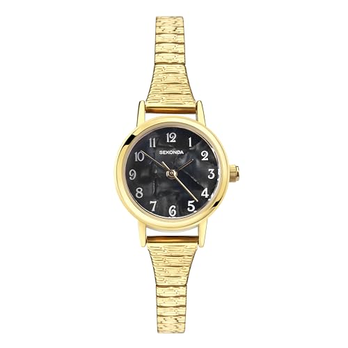 Sekonda Klassische Connolly Damen-Quarzuhr in Perlmutt mit Analog-Anzeige, 23 mm, Edelstahlarmband, Schwarz / Gold, Armband von SEKONDA