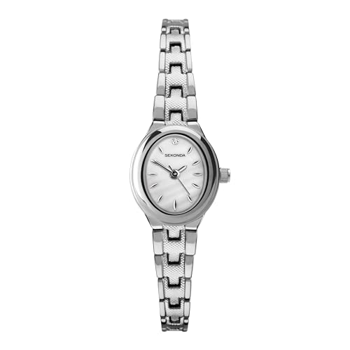 Sekonda Megan Damen-Armbanduhr, oval, klassisch, analog, mit Perlmutt-Zifferblatt, 21 mm, weiß, Armband von SEKONDA